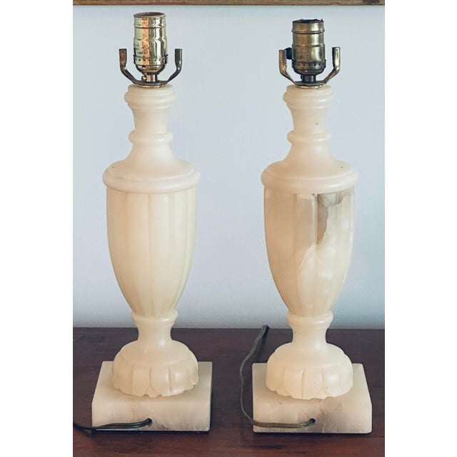 Mid 20th Century Sarreid Carved Alabaster Lamps- A Pair For Sale - Image 5 of 12