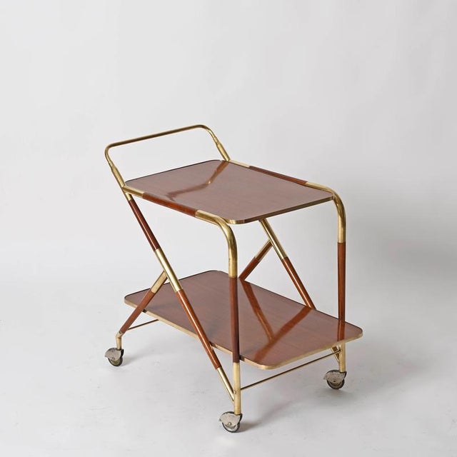 Mid-Century Brass and Wood Bar Cart by Cesare Lacca, Italy, 1950s For Sale - Image 15 of 16