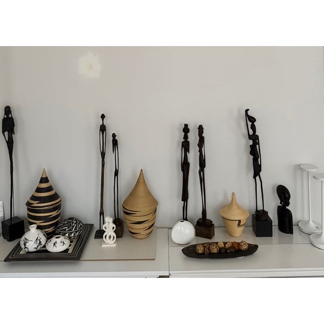 Antique Ebony Wood Hand Carved African Folk Sculptures - Set of 2 For Sale - Image 14 of 14