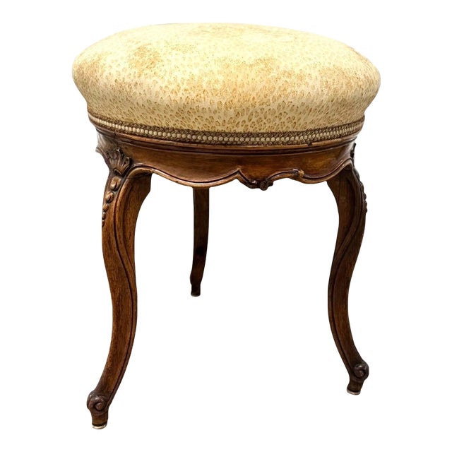 Antique French Carved Walnut Wood Tripod Foot Stool For Sale