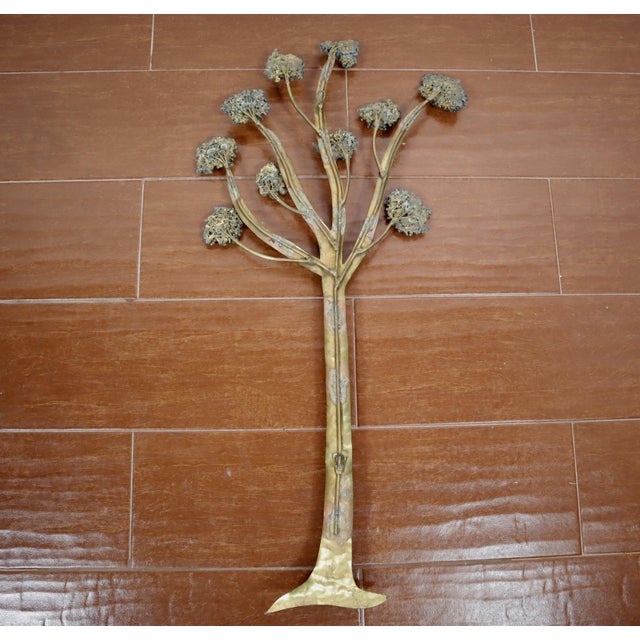 Vintage Brutalist Large Brass Set of 3 Tree Wall Hanging Sculpture Jacqui of California Gold Mid Century Modern Retro 50's 60's For Sale - Image 9 of 14