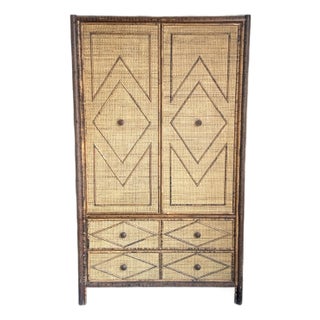 1980s Vintage British Colonial Style Burnt Bamboo and Cane Dresser For Sale