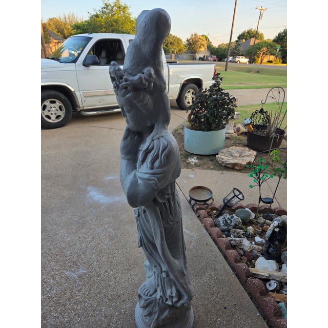 Dark Gray Mid-20th Century Vintage Cast Stone Guanyin Garden Statue For Sale - Image 8 of 8