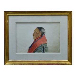 Doug Brega Watercolor Portrait Painting on Paper, Native Elder, Circa 1970 For Sale