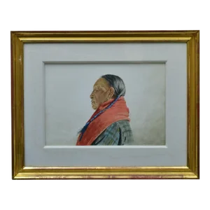 Doug Brega Watercolor Portrait Painting on Paper, Native Elder, Circa 1970