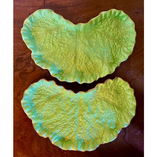 19th Century Antique 19th Century Spode Lettuceware Porcelain Crescent Shape Salad Plates of Lettuce or Cabbage Leaves - A Set of 8 For Sale - Image 5 of 12