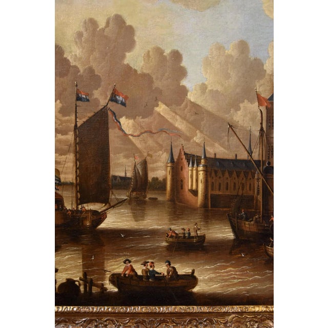 Peter Van Der Velde, Marina Landscape with Boats, 1700, Oil on Canvas For Sale - Image 11 of 16