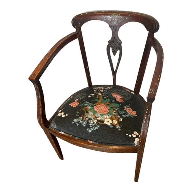 Early 1900s Antique Asian Accent Chair With Inlay For Sale