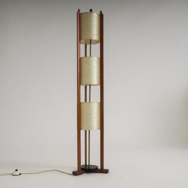 Mid-Century Modern Three-Tier Fiberglass and Wood Floor Lamp, 1950s For Sale - Image 14 of 14