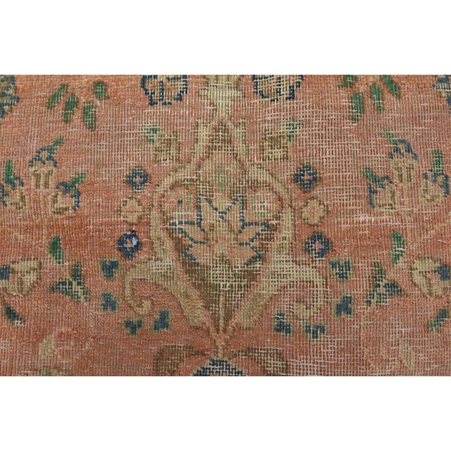 Pink Tabriz Rug 6’6” X 9’9” Pink Wool Vintage Distressed Hand-Knotted Carpet For Sale - Image 8 of 15