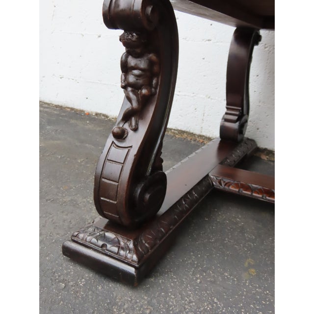 Late 1800s Victorian Large Heavy Hand Carved Cherub Partner Desk 6656 For Sale - Image 11 of 17