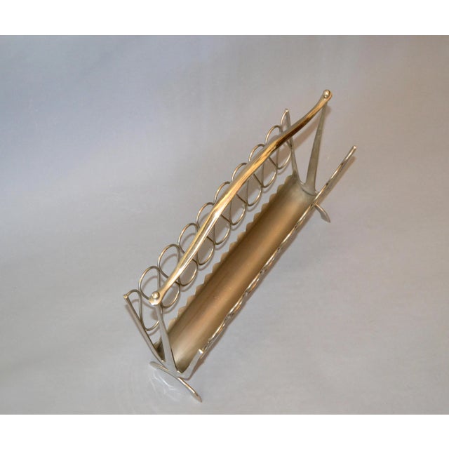 Silver Osvaldo Borsani Style Mid-Century Modern Scrolled Stainless Steel Magazine Rack For Sale - Image 8 of 10