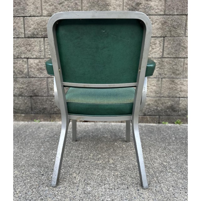 1950s Vintage Industrial Metal Office Chair With Green Upholstery For Sale - Image 5 of 14