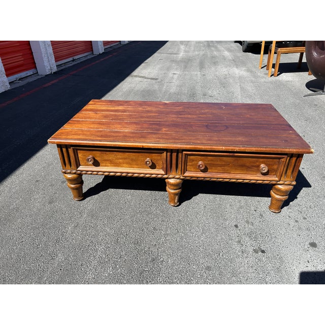Farmhouse Late 20th Century Thomasville Ernest Hemingway Collection Rustic European Carved Maple Coffee Table For Sale - Image 3 of 6
