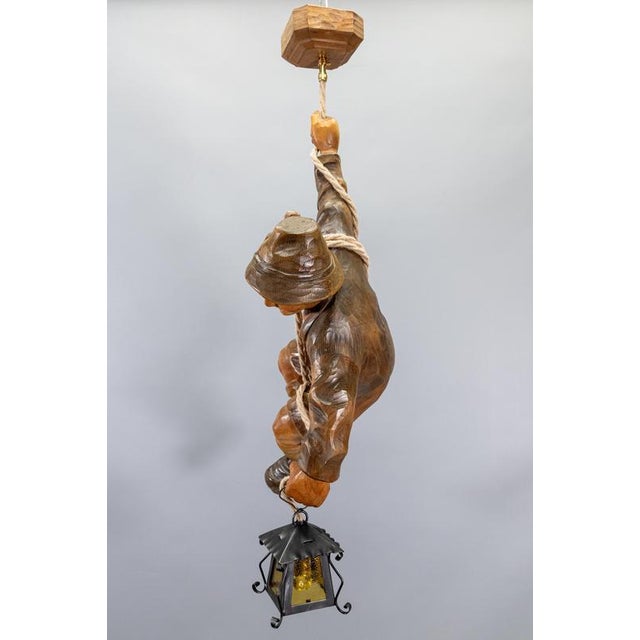 Large German Black Forest Carved Wood Mountaineer with Lantern, 1950s For Sale - Image 17 of 18