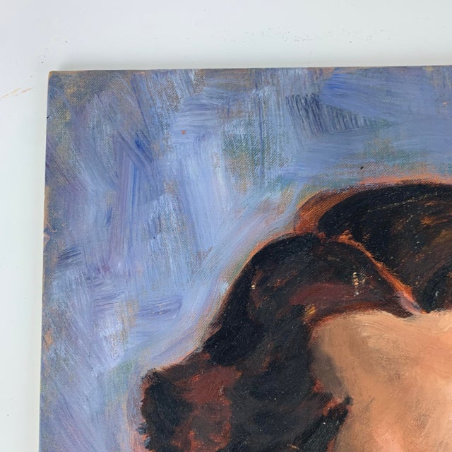 Vintage Oil Painting Portrait Female Woman Funky Judgey Side Eye Signed Y Rubin For Sale - Image 4 of 9