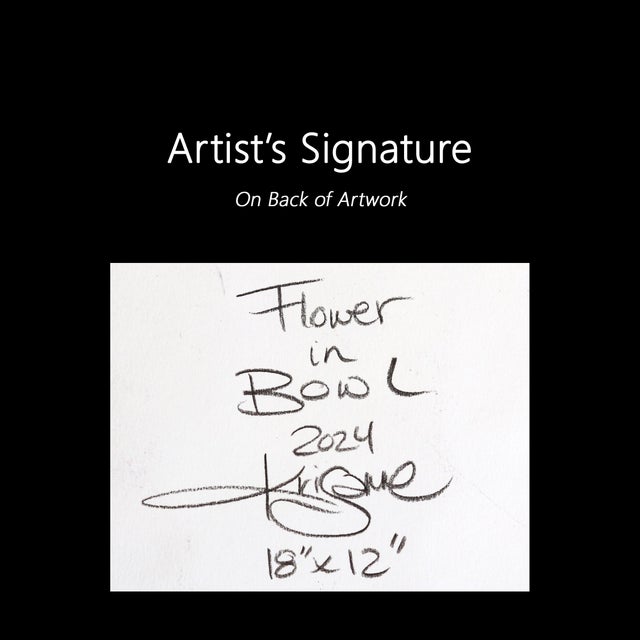 Flower in Bowl - Abstract Cool Tone Botanical Mixed Media Painting on Paper Original Artwork by Krisanne Souter For Sale In Los Angeles - Image 6 of 6