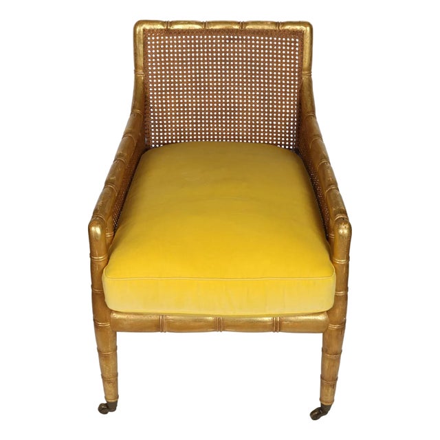 Dessin Fournir Custom Gilt Bamboo Bergere Chair For Sale