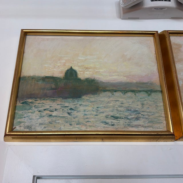 Mid 20th Century Pair of Original Seine River Paintings by Andre Barbier For Sale - Image 10 of 12