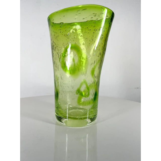 Glass 1970s Green Art Glass Vase Controlled Bubble Modern Style of Murano For Sale - Image 7 of 10