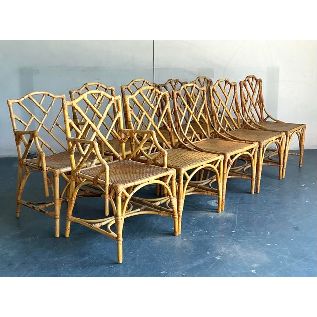 Late 20th Century Vintage Boho Chinese Chippendale Bamboo Dining Chairs - Set of 10 For Sale - Image 5 of 12