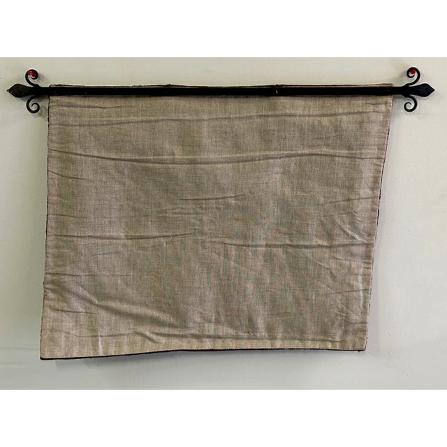 Jacobean Antique Tudor Style Petite Needlepoint Tapestry W/Wrought Iron Rod For Sale - Image 3 of 12