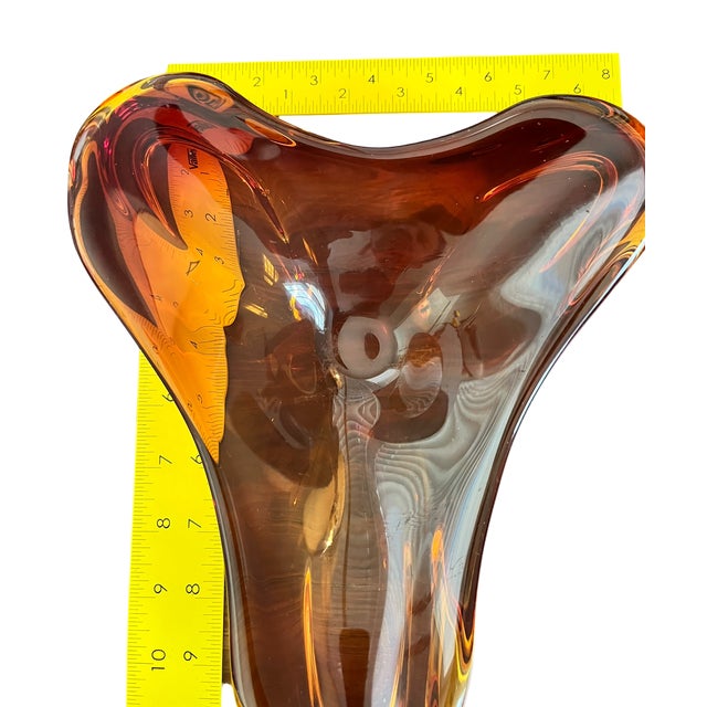 Mid 20th Century Venetian Murano Style Amber Sommerso Art Glass Biomorphic Dish Bowl For Sale - Image 9 of 11