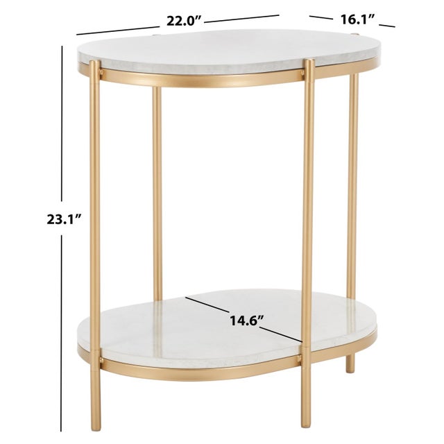 Modern Dove End Table in Gold with White Faux Marble For Sale - Image 3 of 8