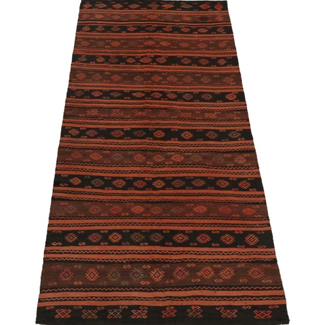Traditional Vintage Gallery-Sized Kilim in Orange and Black Stripes and Tribal Patterns For Sale - Image 3 of 7