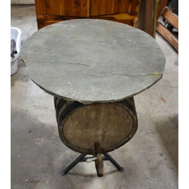Brown Antique Custom Barrel Pub Table With Stone Top For Sale - Image 8 of 11