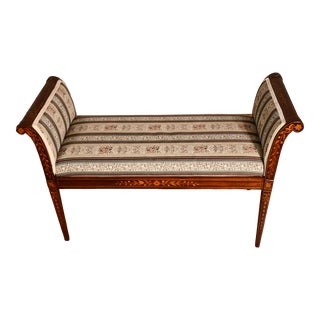1910 Antique English Hepplewhite Mahogany Inlaid Window Bench For Sale