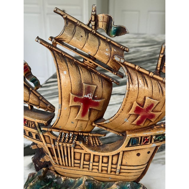 Mid 20th Century Mid-Century Cast Metal Sailing Ship Motif Door Stop For Sale - Image 5 of 5