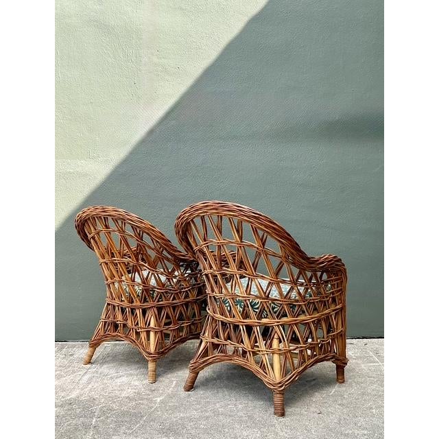 Tan Vintage Woven Rattan Lounge Chairs - A Pair For Sale - Image 8 of 12