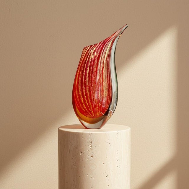 Murano-style hand-blown art glass vase dating approximately 2008–2010s. This substantial sculptural piece features a vivid...
