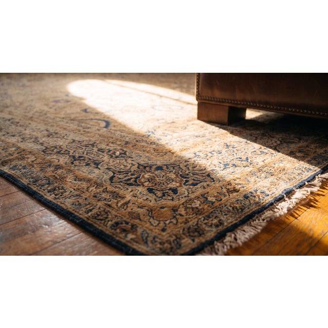 Luxurious Beige Background With Special Allover-Floral Design Antique Persian Kirman Rug For Sale - Image 15 of 15