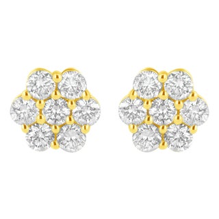14K Yellow Gold 1.0 Cttw Diamond Flower Earring (J-K Color, I1-I2 Clarity) For Sale