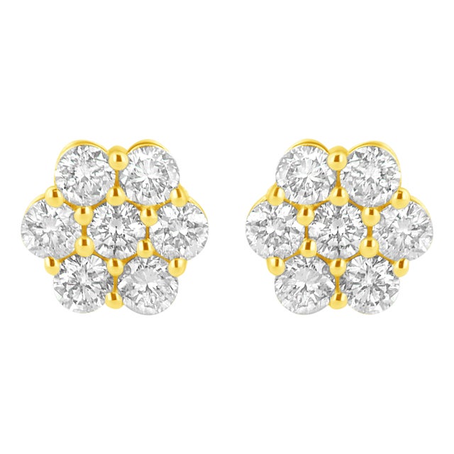 14K Yellow Gold 1.0 Cttw Diamond Flower Earring (J-K Color, I1-I2 Clarity) For Sale