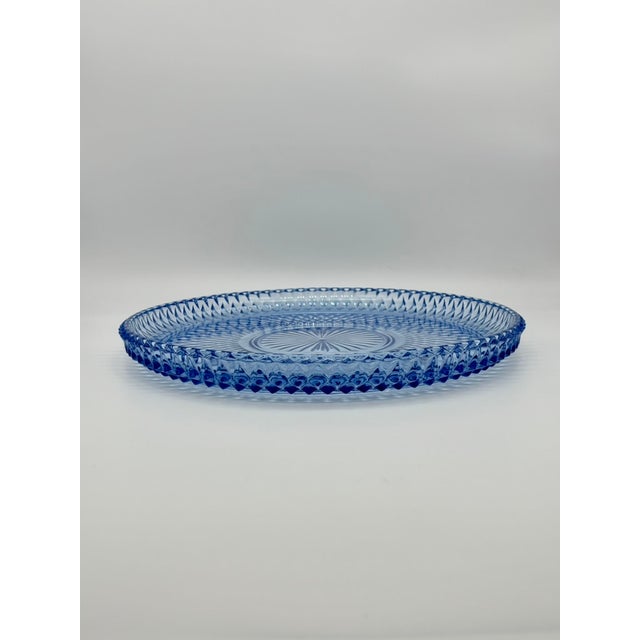Glass Vintage Indiana Glass Company Serving Platter 12 Inches Diamond Point Pattern Ice Blue For Sale - Image 7 of 8