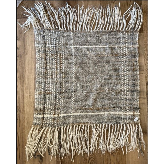 Early 21st Century Handwoven Wool Fiber Art Throw Blanket Gray Cream Chunky Fringe Boho Textile For Sale - Image 5 of 6