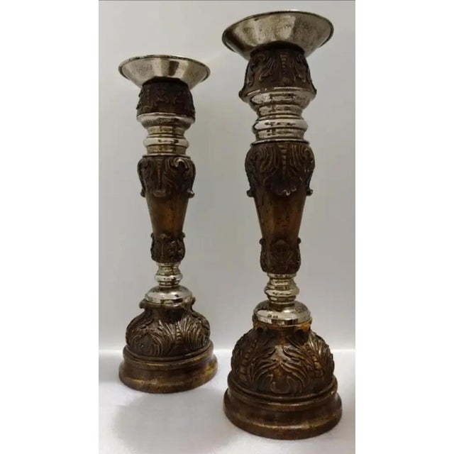 Art Nouveau Late 20th Century Ornate Maitland-Smith Hand-Carved Candle Holders ~ Set of 3 For Sale - Image 3 of 9