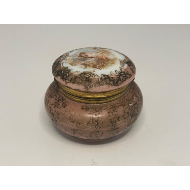 S. Monroe Wavecrest Nakara Opaline Dresser Box: Antique Portrait, Gold Floral For Sale - Image 4 of 10