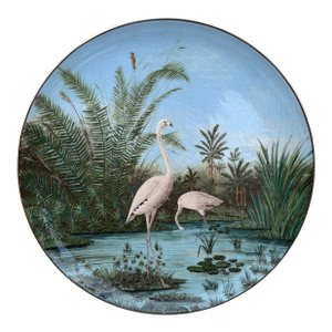 19th Century Large French Majolica Flamingo Platter
