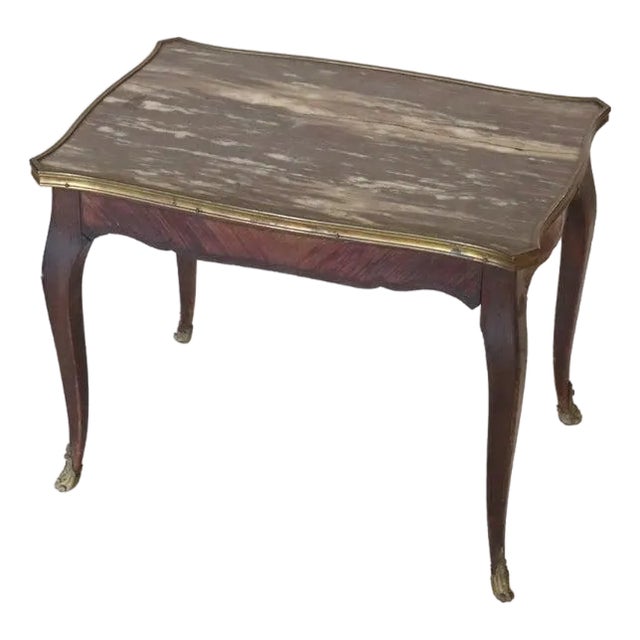 Antique French Louis XV Kingwood Rouge Marble Top Low Table C1900 For Sale