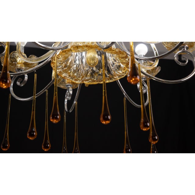 Art Deco Murano Amber Chandelier with 8 Arms, 1980s For Sale - Image 3 of 12