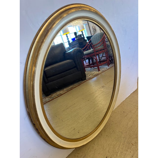 French Provincial Oval Cream and Gold Leaf Wall Mirror For Sale - Image 3 of 7
