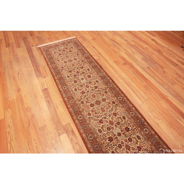 Gorgeous Fine Luxurious Floral Design Vintage Persian Qum Silk Hallway Runner Rug, country of origin: Persian rugs, Circa...