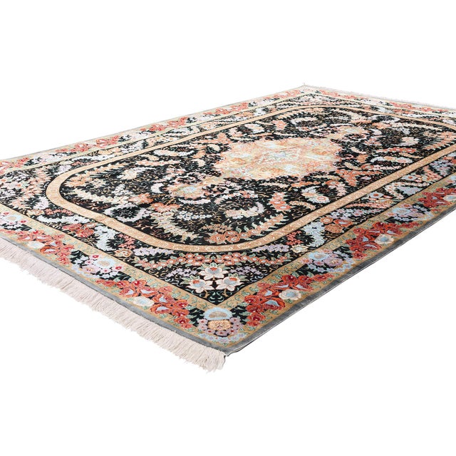 78903 Vintage Persian Silk Qum Rug, 05'02 x 08'01. Immerse yourself in the opulent beauty of this hand-knotted vintage...