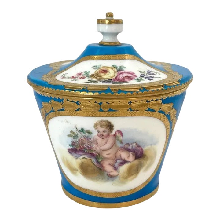 18th Century Sevres Blue Celeste Putti Motif Sugar Box 1767