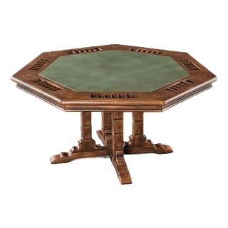 Romweber Viking Oak Mid Century Poker Table - 7-Sided - Green Leather Top - 61" X 61" X 30" For Sale