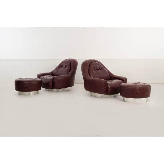 Guido Faleschini for Mariani Zator Lounge Chairs & Ottomans Oxblood Leather 1975 For Sale - Image 4 of 14